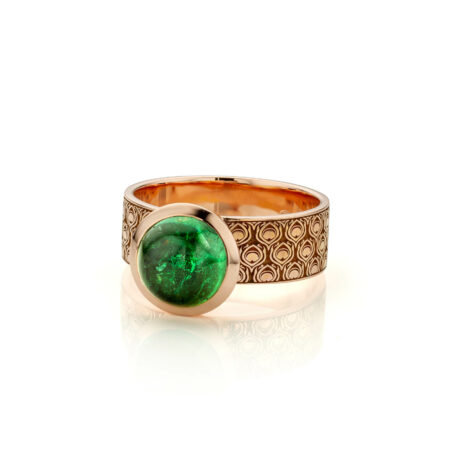 peacock, peacock feather, ring, unique, tourmaline, green, handmade, unique design, redgold, rosegold, Art Deco, pattern