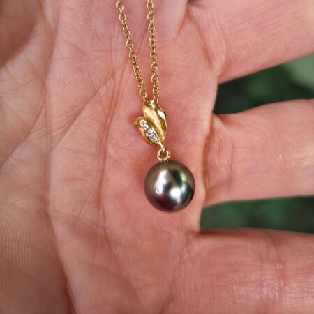 Tahiti parel hanger, parel, diamant, goud, pendant