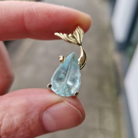 Zeemeermin, hanger, aquamarijn, goud, pendant, mermaid